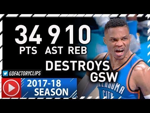 Russell Westbrook INSANE Full Highlights vs Warriors 2017 11/22  (34 Pts, 10 Reb, 9 Ast!