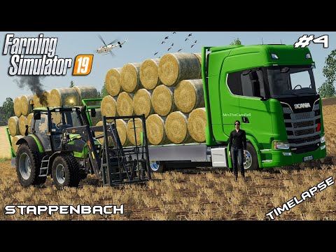 Baling straw & stacking bales in hayloft | Animals on Stappenbach | Farming Simulator 19 | Episode 4
