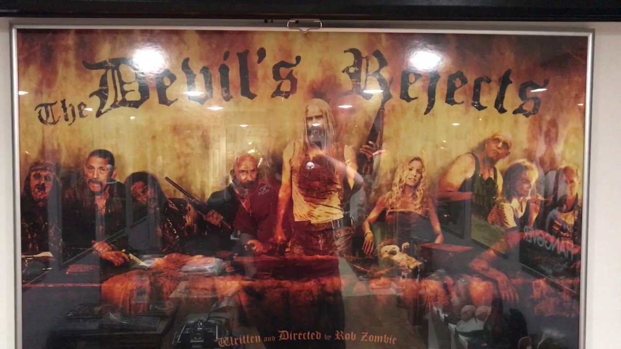 Giant The Devils Rejects Poster and Set of 4 Shootout Scene Masks Signed A Rob Zombie Film