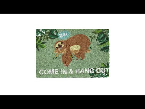 Paillasson en coco "Come in & Hang Out" Marron - Vert - Fibres naturelles - Matière plastique - 60 x 2 x 40 cm