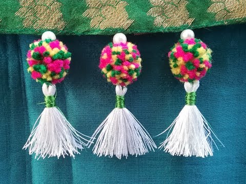 How to make pom pom &silk thread saree tassels , DIY ,how to make saree kuchu ,saree kuchu design#34