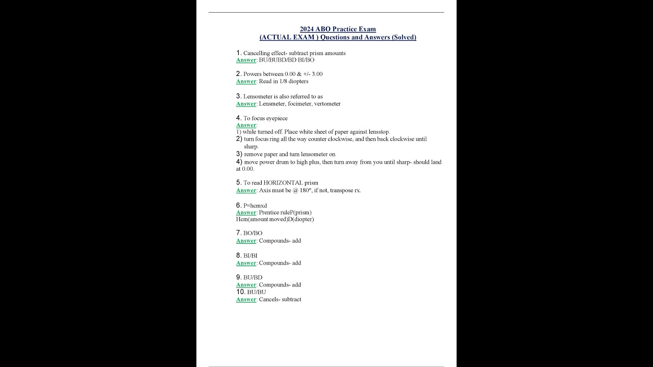 2024 ABO Practical Exam ACTUAL EXAM  Questions and Answers Solved