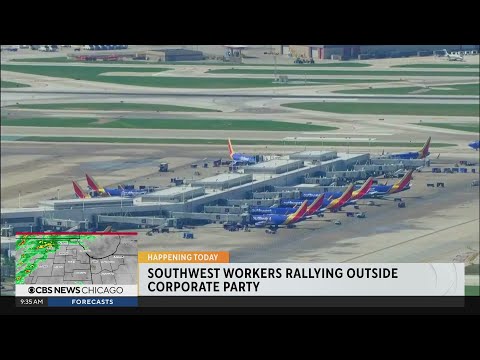 Southwest Airlines workers rallying outside corporate party
