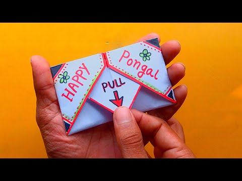 DIY - SURPRISE MESSAGE CARD FOR PONGAL FESTIVAL/Pull Tab Origami Envelope Card/pongel greeting card