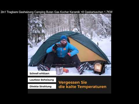 2in1 Tragbare Gasheizung Camping Butan Gas Kocher Keramik +8 Gaskartuschen 1,7KW