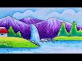 Easy Nature Scenery Drawing/ Waterfall Drawing Easy / प्राकृतिक दृश्य कैसे बना