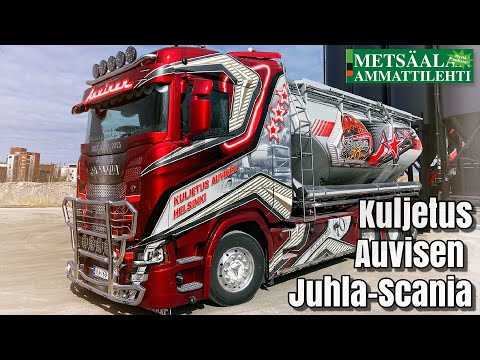 Kuljetus Auvinen Oy:n uusi Scania juhlistaa yhtiön 70-vuotista historiaa