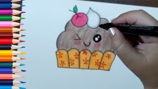 Como desenhar cupcake fofo | CUPCAKE FOFO | como colorir #comodesenhar