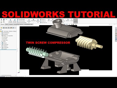 Solidworks Tutorial Twin screw compressor(Rotary). Modeling and assembly