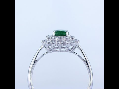 1.25CT 18KT WHITE GOLD DIAMOND AND GREEN EMERALD GEMSTONE FASHION RING (PART 2)