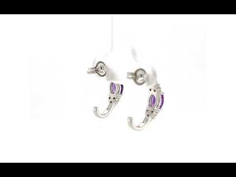 9ct White Gold Diamond & Oval Amethyst Hoop Earrings - 05530764 | Johnsons Jewellers