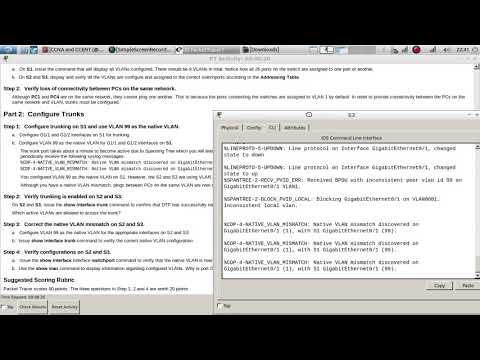 3.2.2.4 Packet Tracer - Configuring Trunks.pka