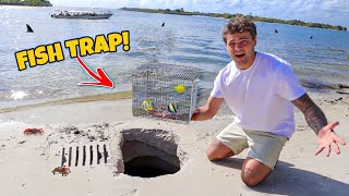 Exploring Hidden SALTWATER TUNNEL with FISH TRAP!!