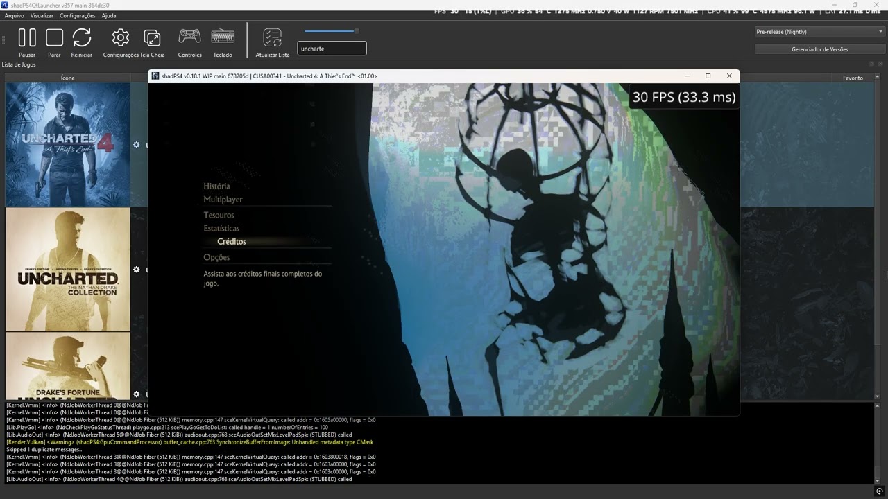 shadPS4 v0.18.1 WIP main 678705d | CUSA00341 Uncharted 4: A Thief’s End™ 01.00 Test