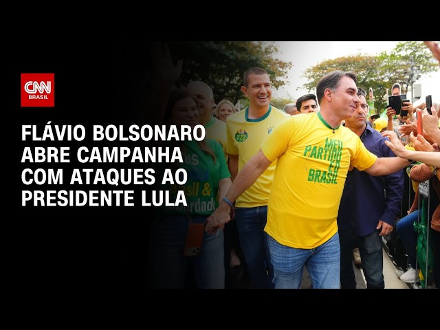 Flávio Bolsonaro abre campanha com ataques a Lula, falas sobre corrupção e INSS | AGORA CNN