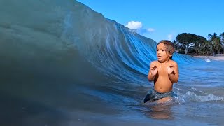 KIDS SAFETY LESSONS IN BIG WAVES AND SURF IN HAWAII.