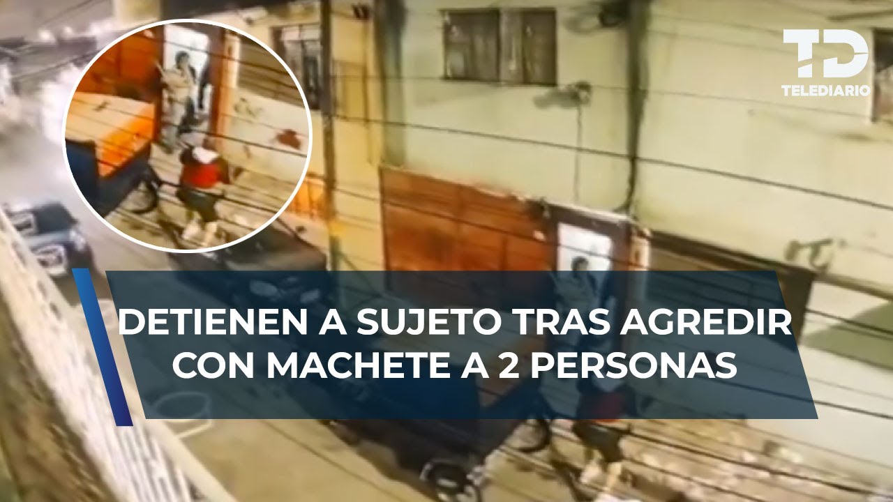 Captan en video a hombre agrediendo con un machete a dos personas en Ecatepec