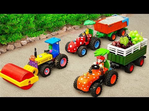 Top diy tractor making Roller Building Concrete Road | Rescue Tractor Transporting Grape | HP Mini