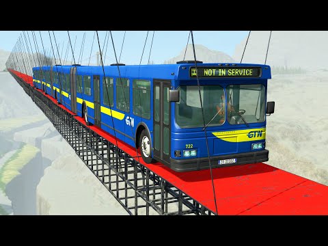 Long Suspension bridge Testing - Articulated Bus - BeamNG Drive