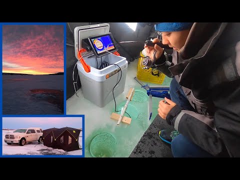 Sleeping On The Lake Ice Fishing Overnight (Two Person Setup and Best Ice Fishing Lure)