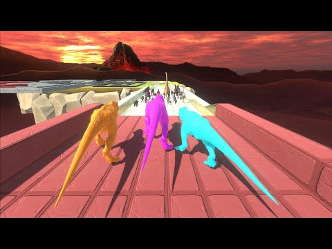 Trying to escape from Neon T-Rex Trio - Animal Revolt Battle Simulator