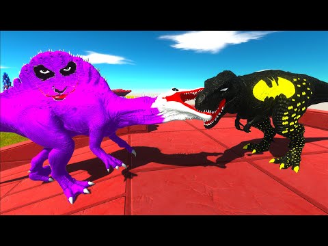 JOKER SPINOSAURUS vs SUPERMAN T-REX vs BATMAN T-REX DEATH RUN - Animal Revolt Battle Simulator