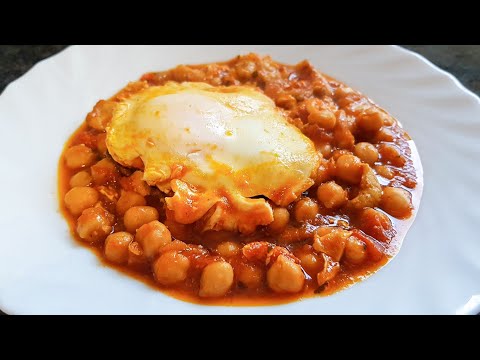 Garbanzos rápidos en salsa de tomate 🍅 Receta fácil de legumbres ~ Garbanzos salteados con panceta