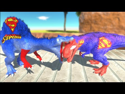 SUPERMAN SPINOSAURUS vs SUPERMAN T-REX Oasis Death Run Dinosaur - Animal Revolt Battle Simulator