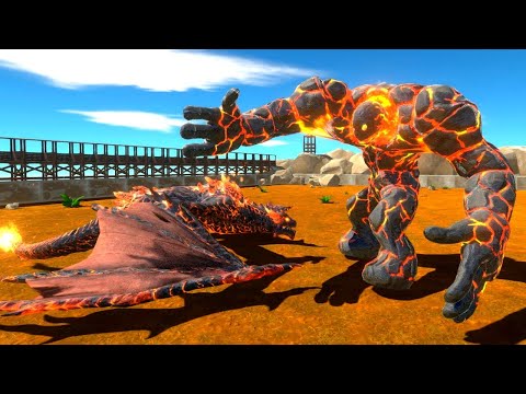 FIRE LAVA DRAGON vs LAVA GOLEM, LAVA GODZILLA, RED RAINBOW FRIENDS! | Animal Revolt Battle Simulator