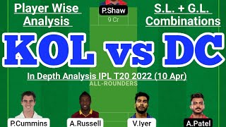 KOL vs DC Fantasy Team Prediction | KKR vs DC IPL T20 10 Apr | KOL vs DC Today Match Prediction