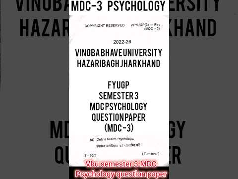 MDC Psychology question paper (MDC-3) vbu semester 3 2024 session 2022-26;#vbu #questionpaper #fyugp