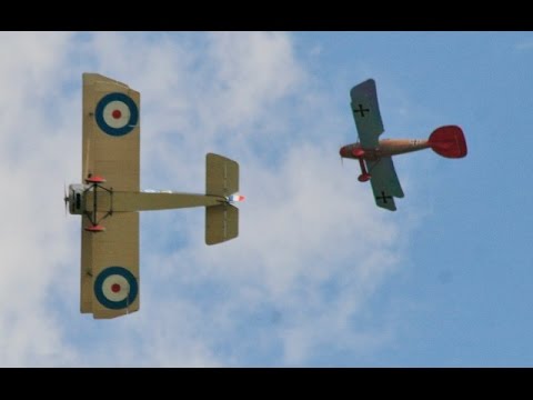 ONBOARD CAMS ON LARGE SCALE RC WW1 DAWN PATROL UK SCOUT / FIGHTERS AT LMA RAF COSFORD - 2014