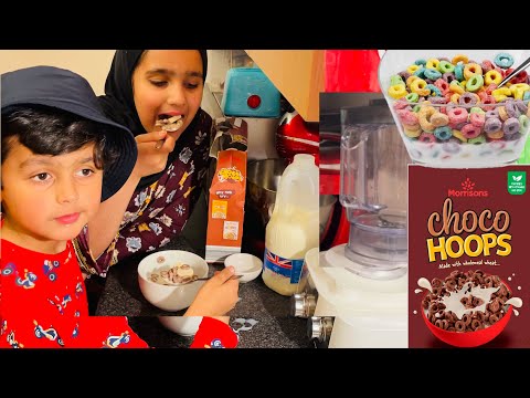 Choco Hoops Recipe,  My breakfast/Snack trying with milk & Banana , WOW! ! Its's chocos time
