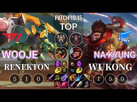 T1 Wooje Renekton vs AF Na Kyung Wukong Top - KR Patch 10.15