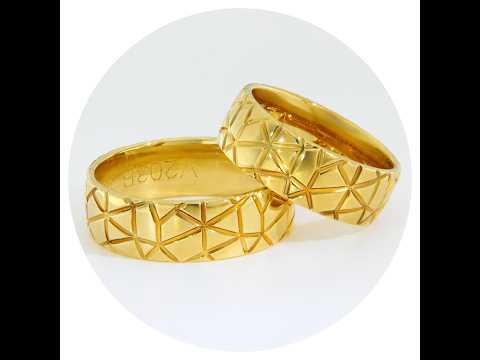 Verighete Aur Galben 14k cu Model Geometric Reliefat – Florenta