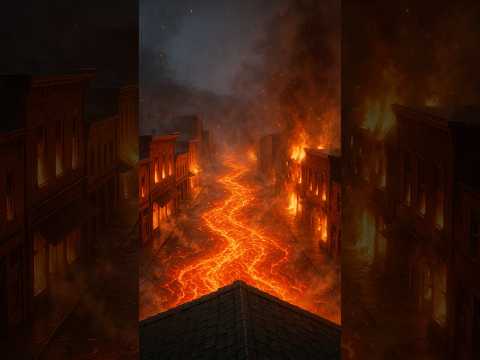 Lava River Floods Empty Town 🌋🏚️ Caught from a Rooftop POV!