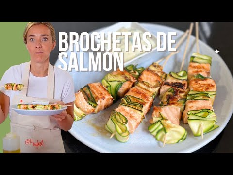 Receta de SALMÓN Y CALABACÍN, la mejor combinación en una brocheta, te va a encantar. 😋
