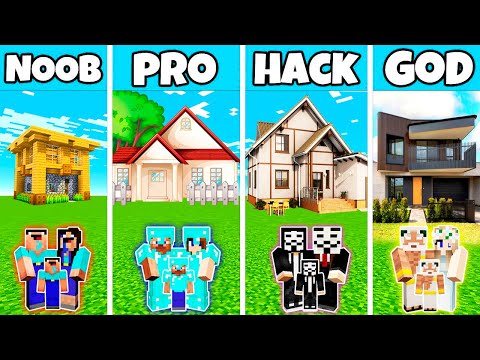 Minecraft Battle : Family New Excellent Prime House Build Challenge - Noob vs Pro vs Hacker vs God