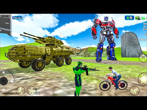 Rope Frog Ninja Hero Vegas Crime Simulator Robot and Army Tank - Android Gameplay