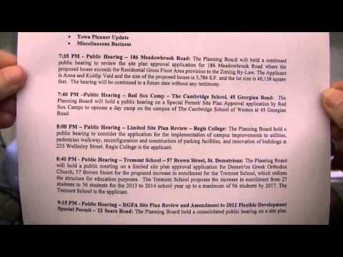 Weston MA Planning Board 5/21/2013: 7:35 186 Meadowbrook