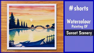 Beautiful Scenery Drawing / Watercolor Painting Of Sunset Scenery #shorts