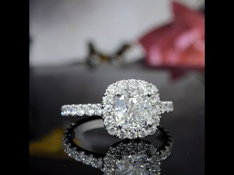 Cushion Cut Halo Pave Diamond Engagement Ring