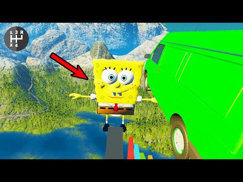 Cars Jumps Into Giant SpongeBob 😱 BeamNG Drive