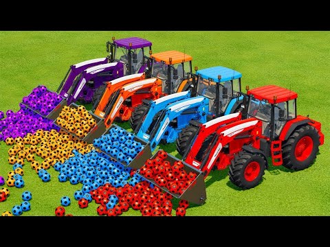 LOAD AND TRANSPORT MINI SOCCER BALLS WITH JOHN DERRE TRACTORS - Farming Simulator 22