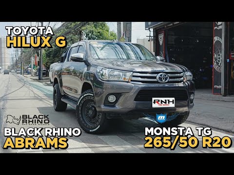 Black Rhino Abrams 20" wrapped with Monsta TG 265x50 R20 on this Toyota Hilux @ RNH Tire Supply