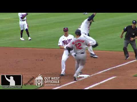 Did Twins P Matt Shoemaker's Leap Over First Base Obstruct Baltimore Batter-Runner Steve Wilkerson?