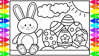 How to Draw the Easter Bunny and Eggs for Kids 🐰🌈🌸Easter Drawings for Kids💜Easter Coloring Pages