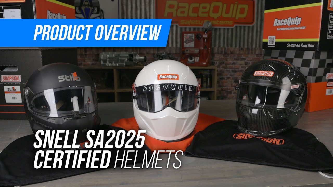 Simpson, RaceQuip, and Stilo Helmets - Snell SA2025 Certified