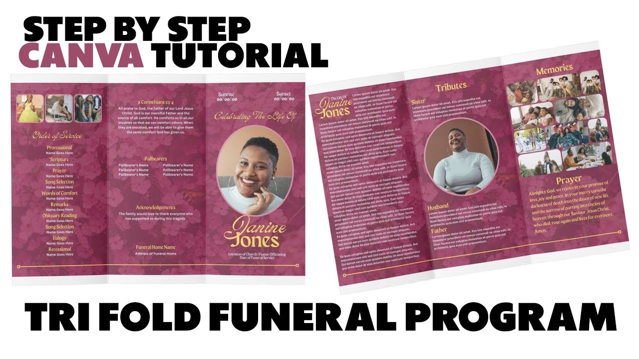 Trifold Funeral Program Template Tutorial in Canva Step by Step