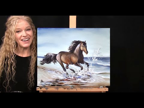 Learn How to Draw and Paint "BEACH HORSE" with Acrylics-Paint & Sip at Home-Beginner Animal Portrait